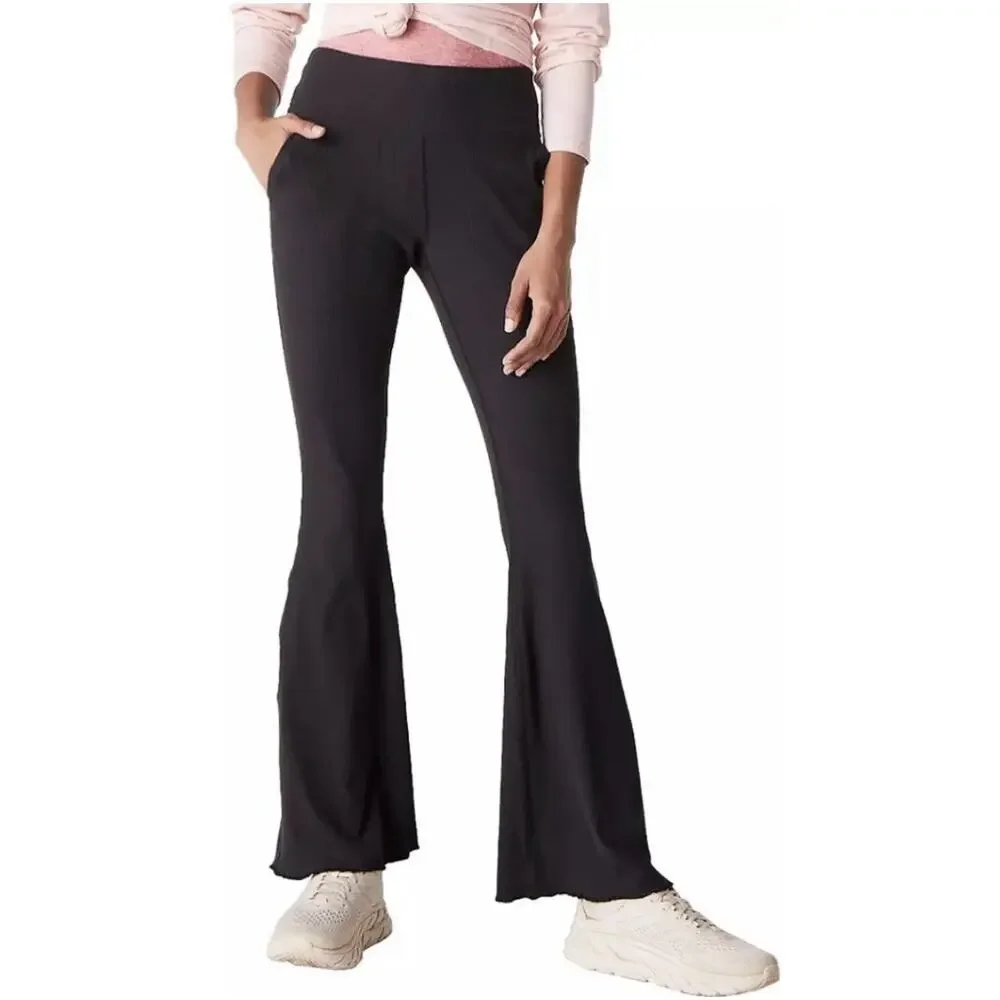 Outdoor Voices Superform Ribbed Flare Leggings BXS Black Athleisure Travel - Picture 5 of 13